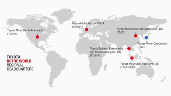 Infograhic showing Toyota regional headquarters on the map