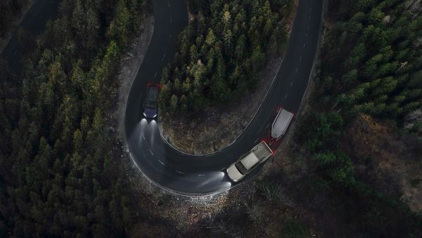 Toyota Hilux birds-eye view at night driving