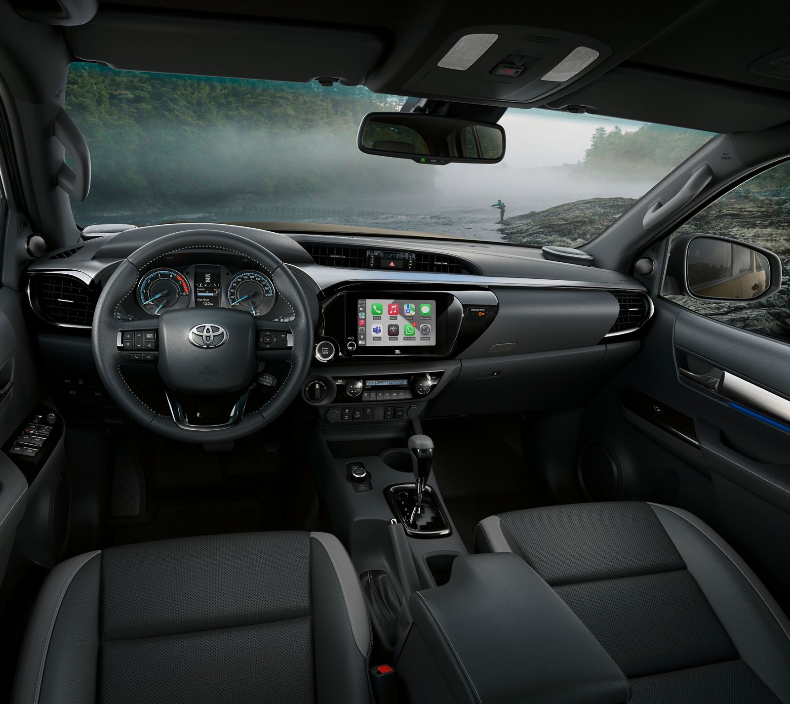 The Hilux's steering wheel and multimedia display