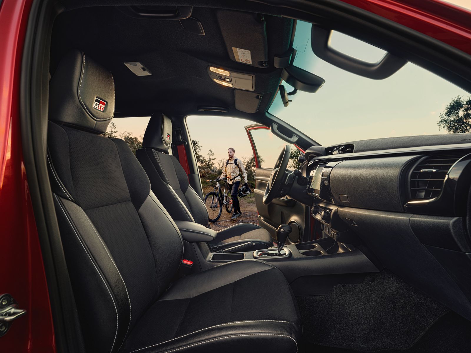 Interior of the Hilux GR SPORT, featuring racing-style seats