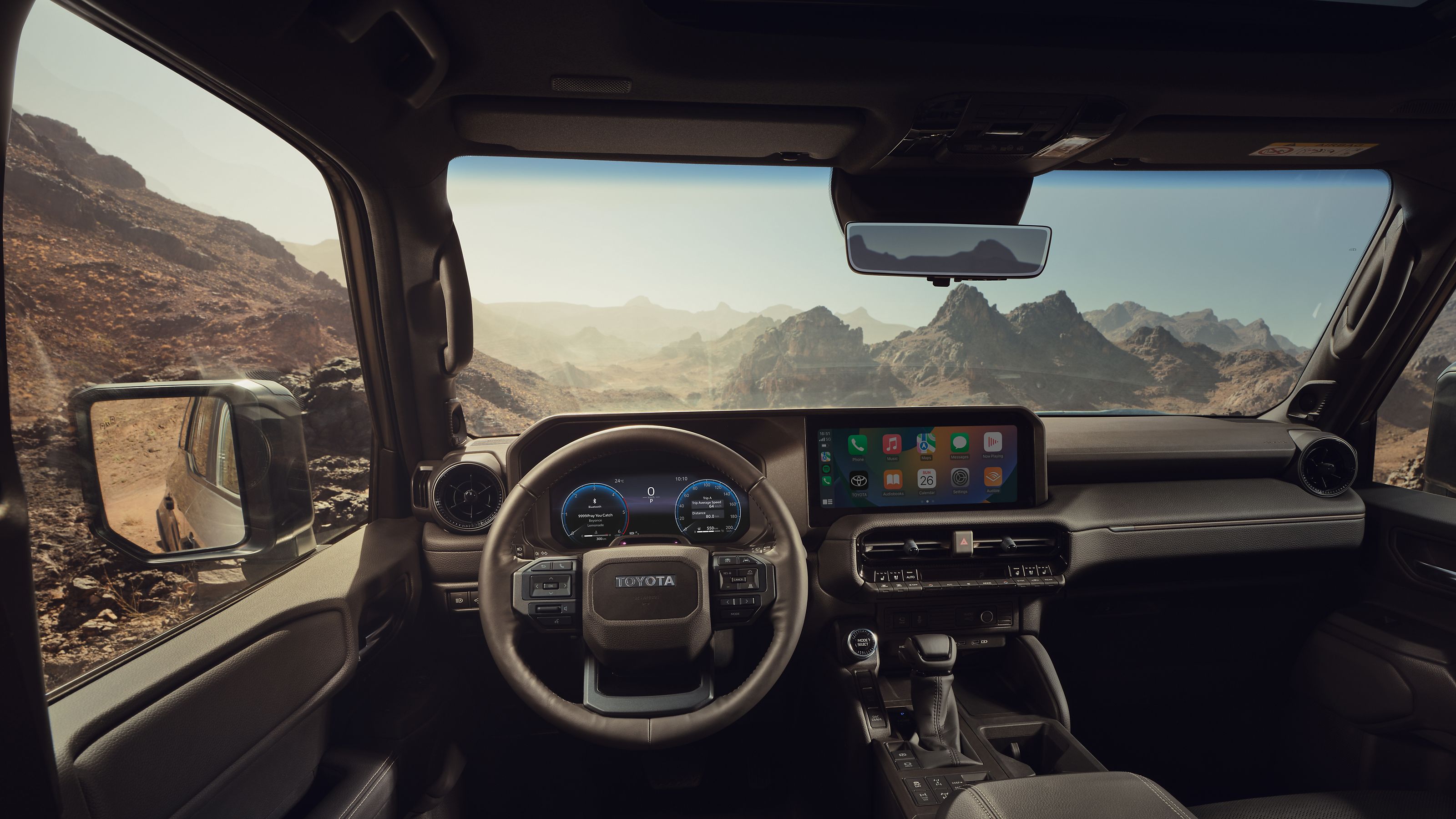 Land Cruiser's digital driver's display and steering wheel 