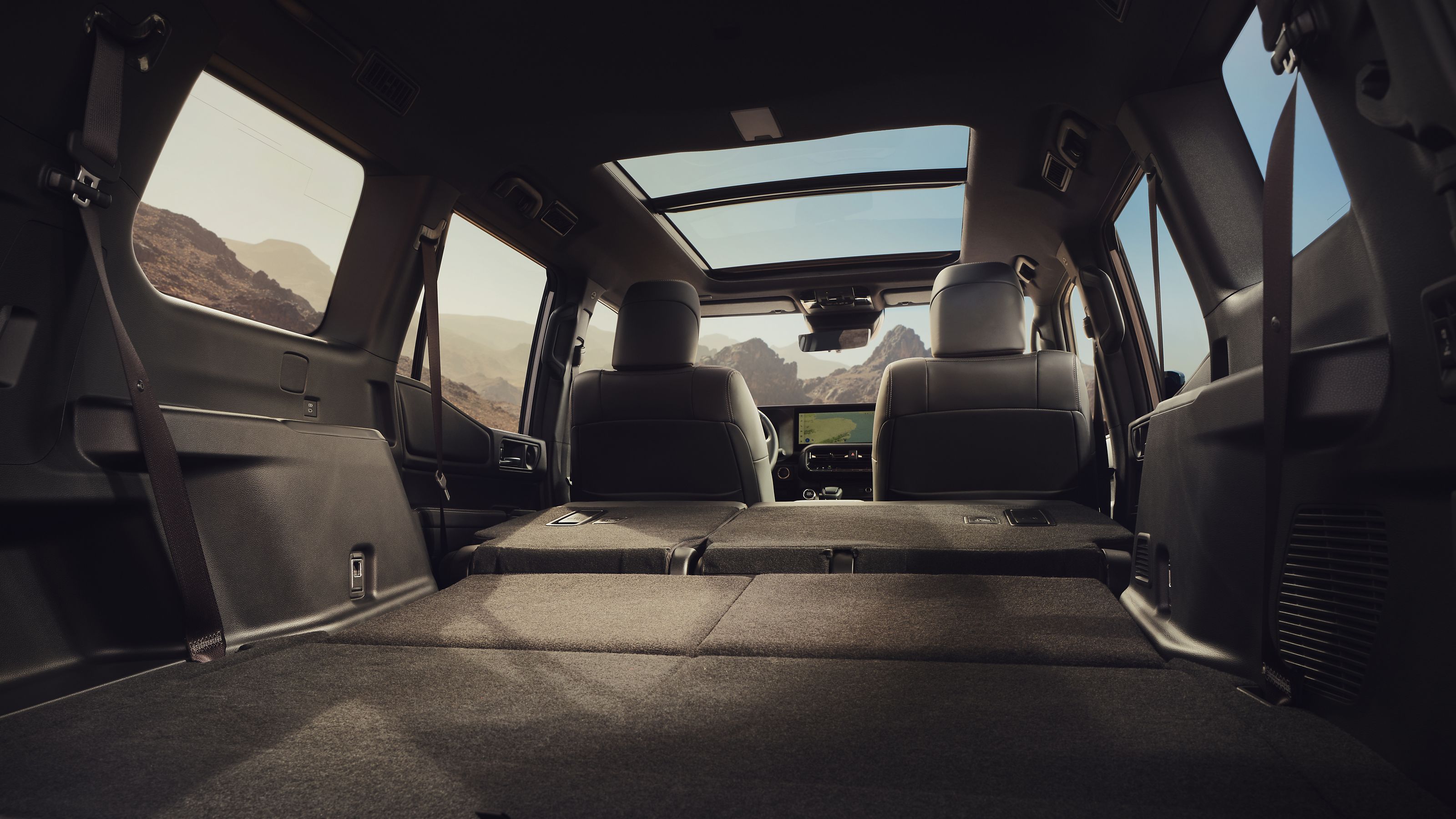 View from the boot with all the rear seats folded, showing the large luggage space