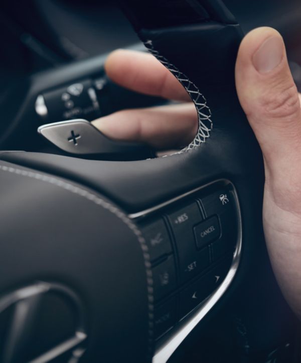 close up of Lexus car steering wheel