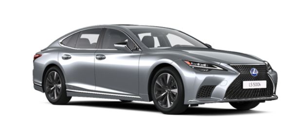 Ein silberner Lexus LS in Seitenansicht auf weißem Hintergrund