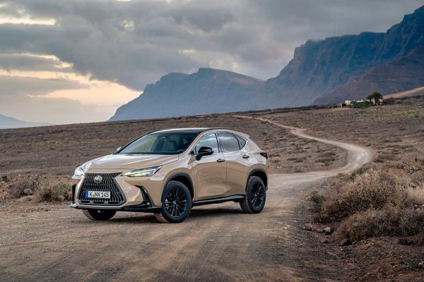 Lexus, NX, Overtrail, exterieur, linker, vooraanzicht, vulkanisch, landschap