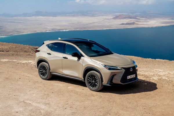 Lexus, NX, Overtrail, exterieur, rechter, zijaanzicht, vulkanisch, water, landschap