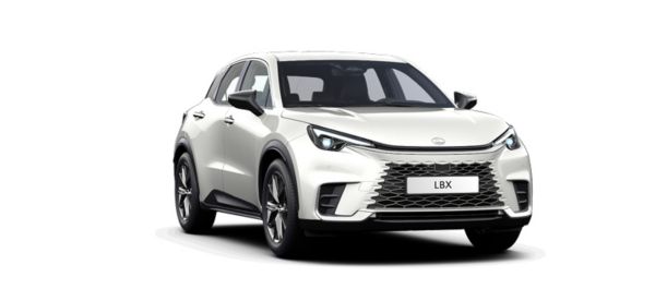 Vooraanzicht van een Passinote Yellow Lexus LBX