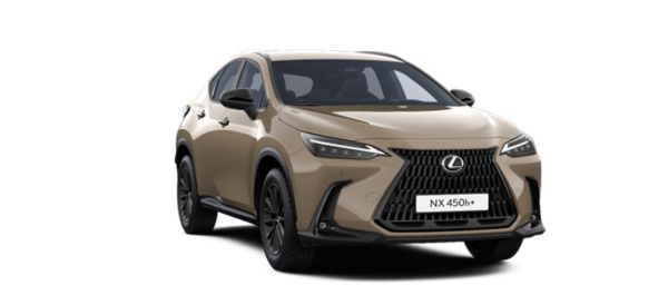 Vooraanzicht van een Graphite Black Lexus NX 450h+ 