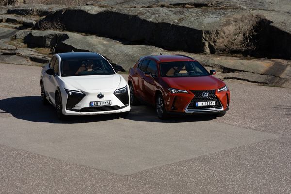 Two Lexus cars parked side by side on rocky terrain
