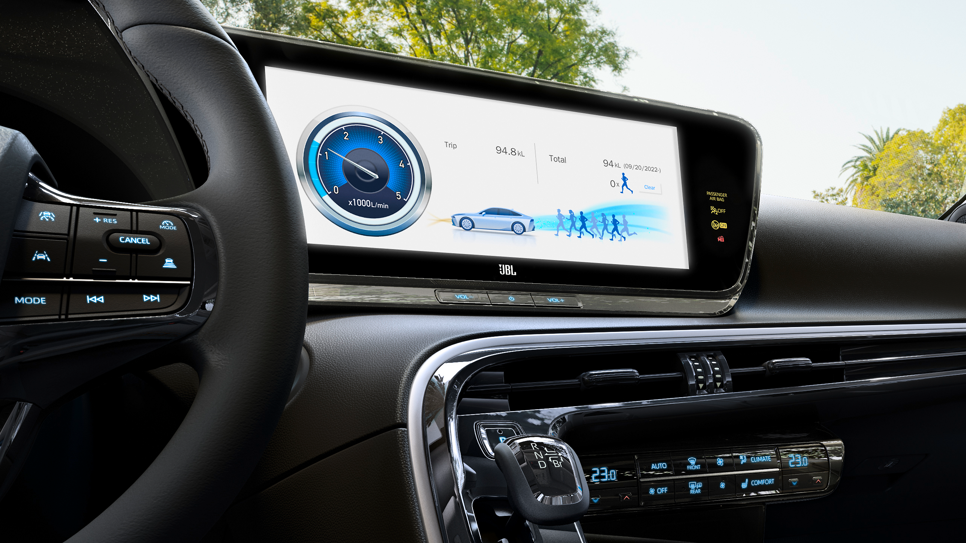  De ergonomisch ingedeelde cockpit van de Mirai met 12,3" multimedia touchscreen