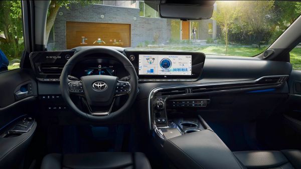 Toyota Mirai front seat steering wheel view