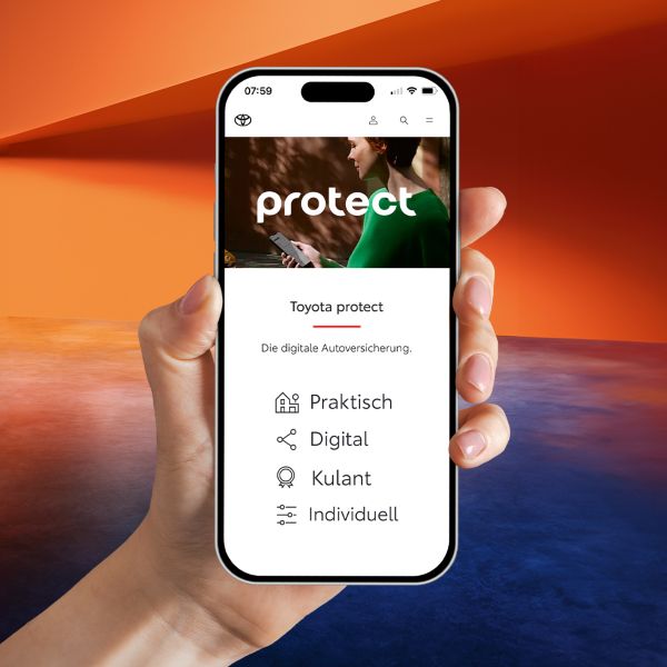 Mit Toyota protect erhältst du zusammen mit dem Fahrzeug-Verkaufsangebot auch gleich eine passende Versicherungsofferte von deinem Toyota Partner. Diese kann beim Autokauf gleich mit abgeschlossen werden und du sparst dir den Umweg über eine externe Versicherungsagentur.