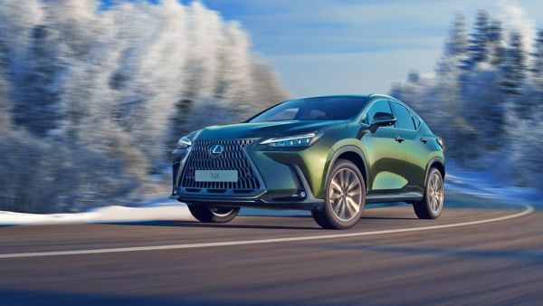 A Lexus NX on a snow covered road