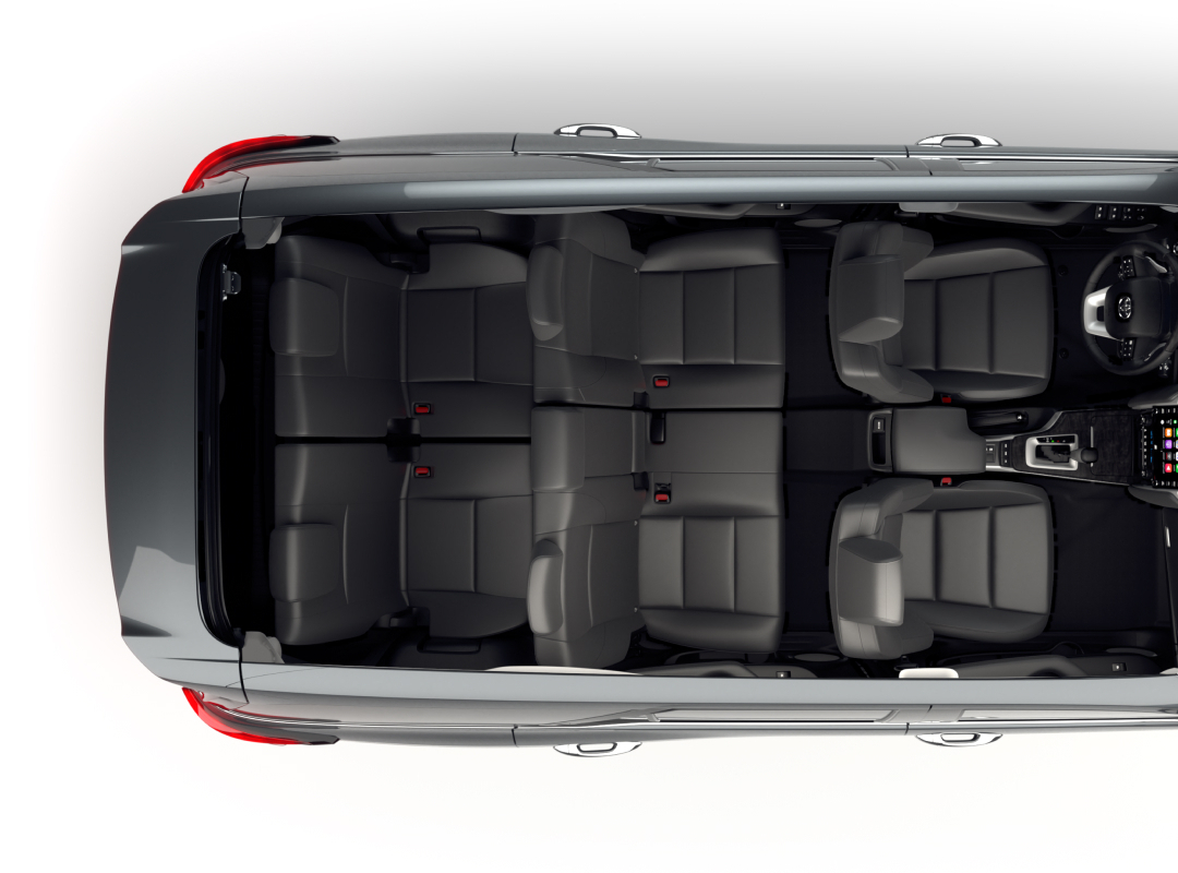 Bovenaanzicht van het interieur van een 7-zits Toyota