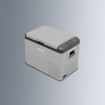 Elektrische Kühlbox mit Deckel und Bedienfeld.