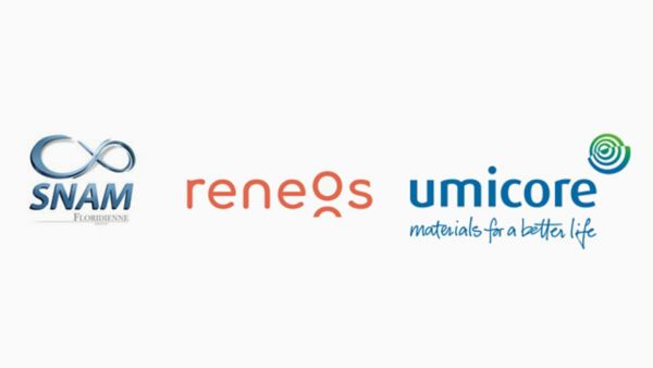 Logos von SNAM, Reneos und Umicore