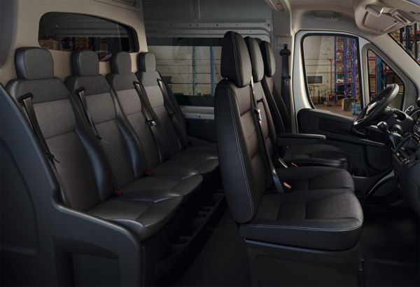 The Proace Max’s spacious, modern interior in the city 	