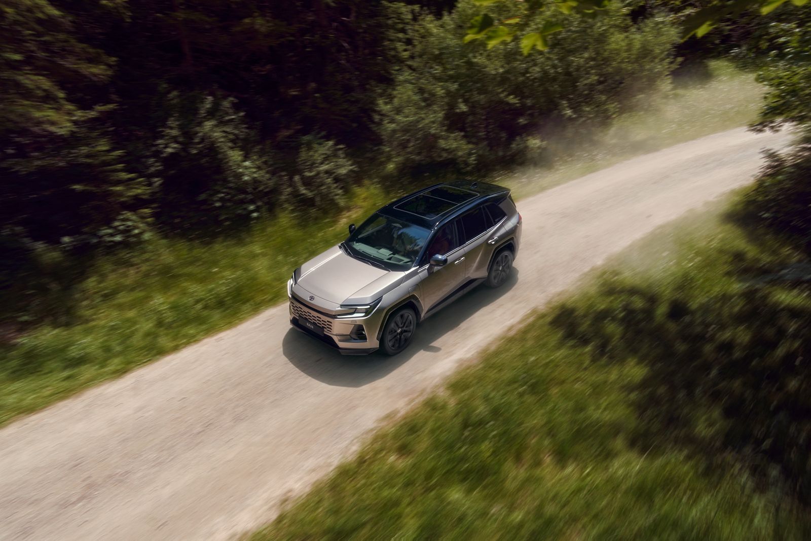 Overhead view of RAV4 driving in the country 