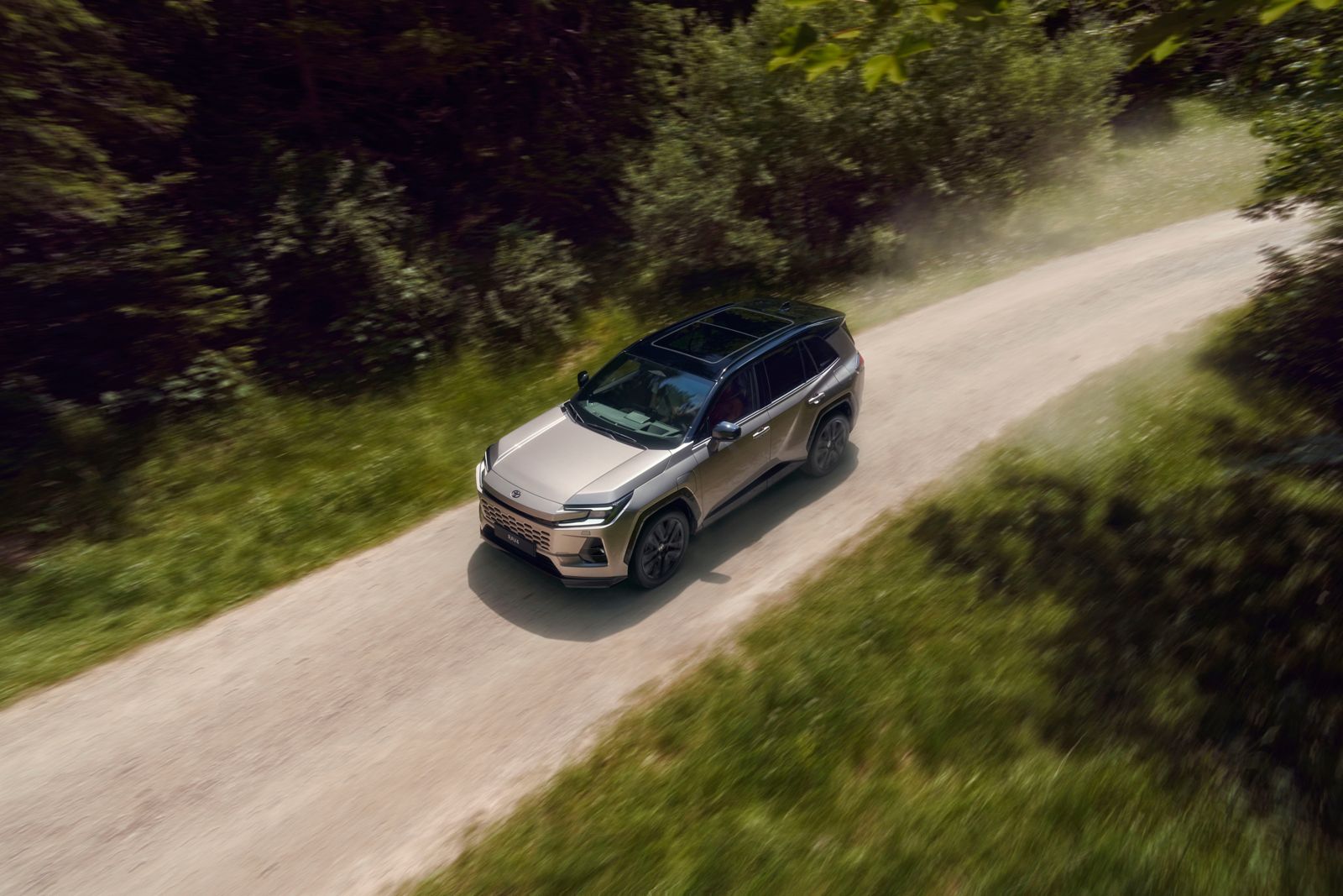 Overhead view of RAV4 driving in the country