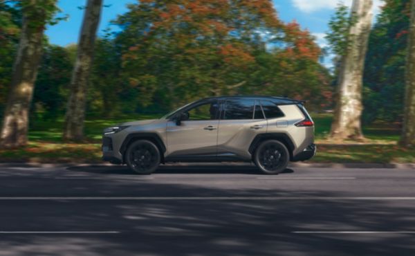RAV4 driving through snowy mountains