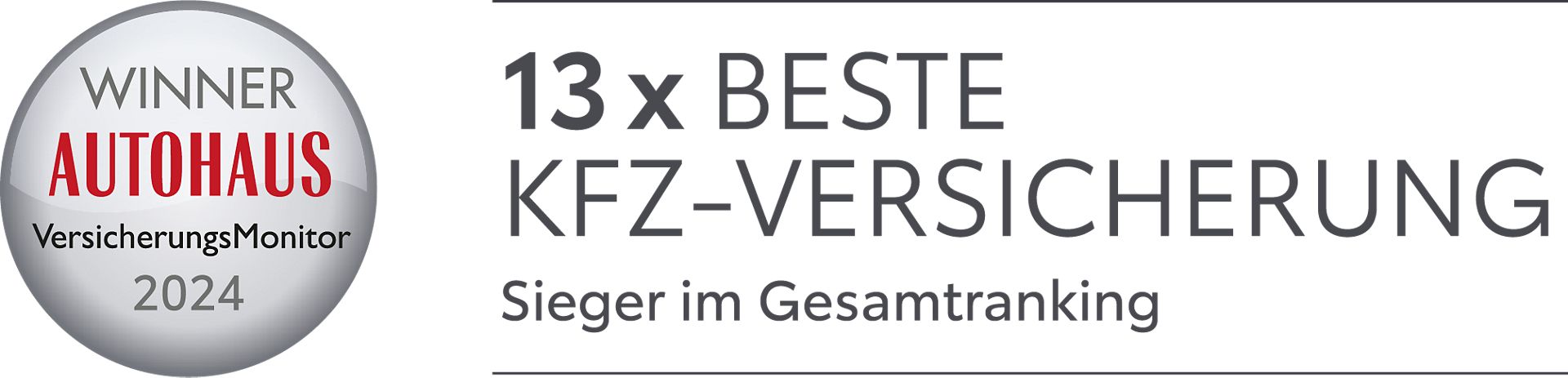 Illustration: "13x BESTE KFZ-VERSICHERUNG Sieger im Gesamtranking"