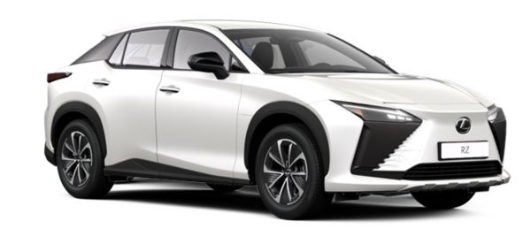Ein weißer Lexus RZ in Seitenansicht auf weißem Hintergrund