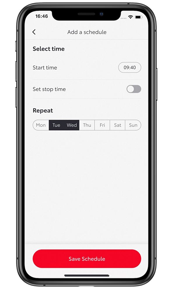 Phone screen showing a charging schedule within the MyToyota app