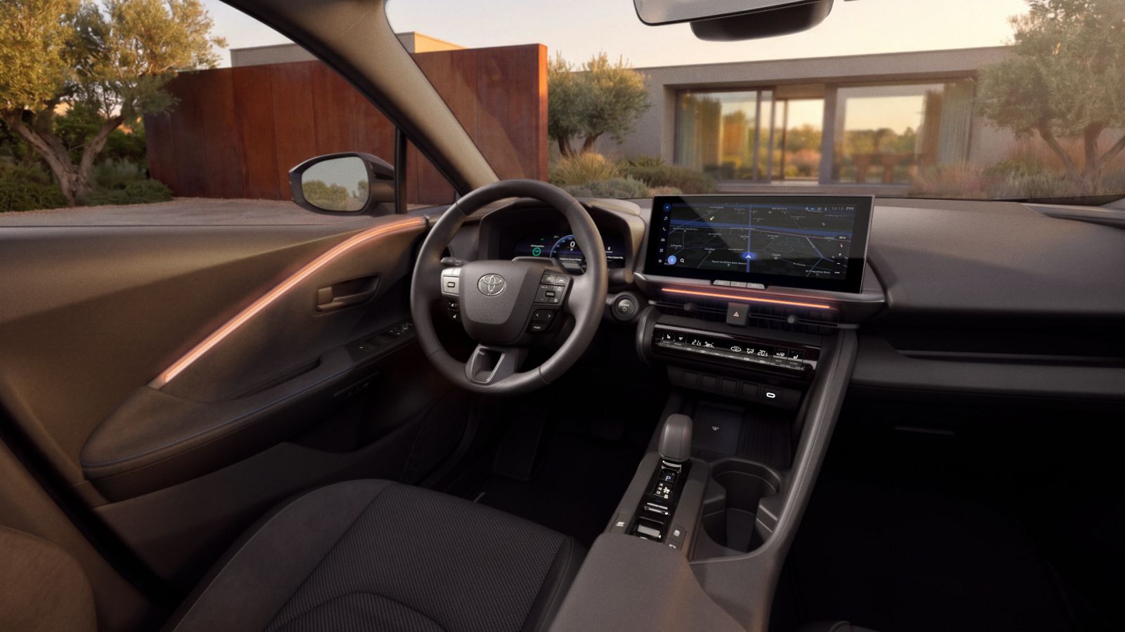 Volante e painel de instrumentos de um Toyota C-HR