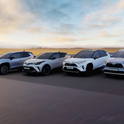 Toyota hybrid cars in a row