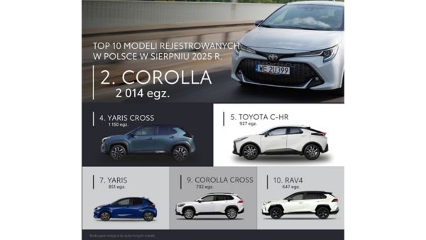 Top 10 modeli rejestrowanych w Polsce w sierpniu 2025 roku