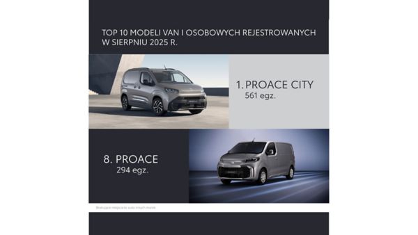 Top 10 modeli VAN i osobowych rejestrowanych w sierpniu 2025 roku