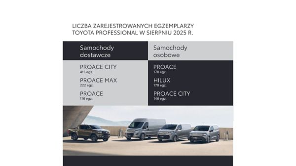 Liczba zarejestrowanych egzemplarzy Toyota Professional w sierpniu 2025 roku