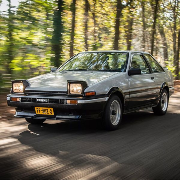 Toyota, AE86, exterieur, driekwart, rechtsvoor, dynamisch, linker aanzicht