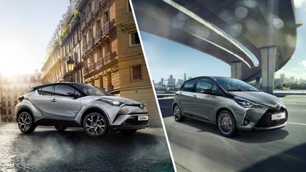 Toyota C-HR en Toyota Yaris, exterieur, rechtsvoor, grijs