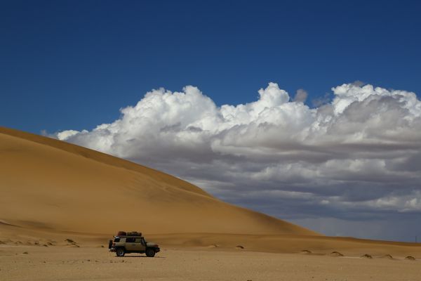 Toyota, FJ Cruiser, rijdend, in, de, woestijn