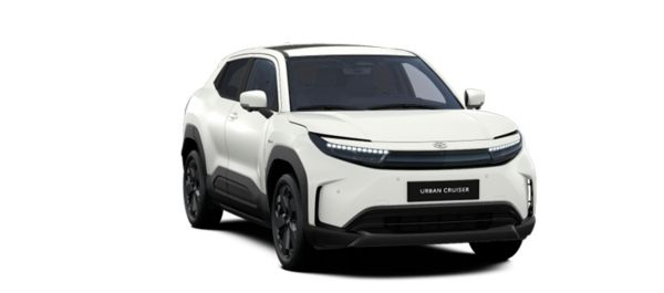 Vooraanzicht van een grijze Aygo X