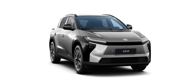 Vooraanzicht van een grijze Aygo X