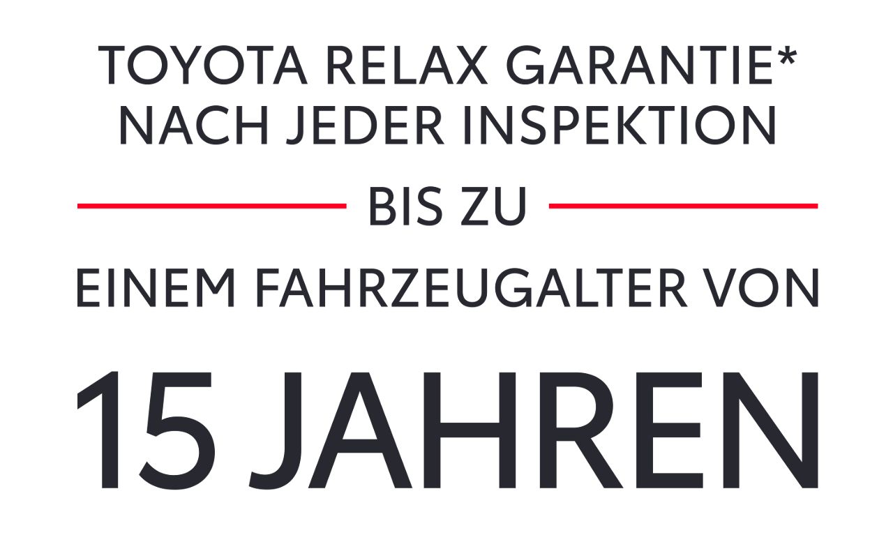 Toyota Relax Garantie nach jeder Inspektion bis zu einem Fahrzeugalter von 15 Jahren.