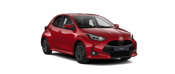 Kırmızı Toyota Yaris ön ve yan görünüşü