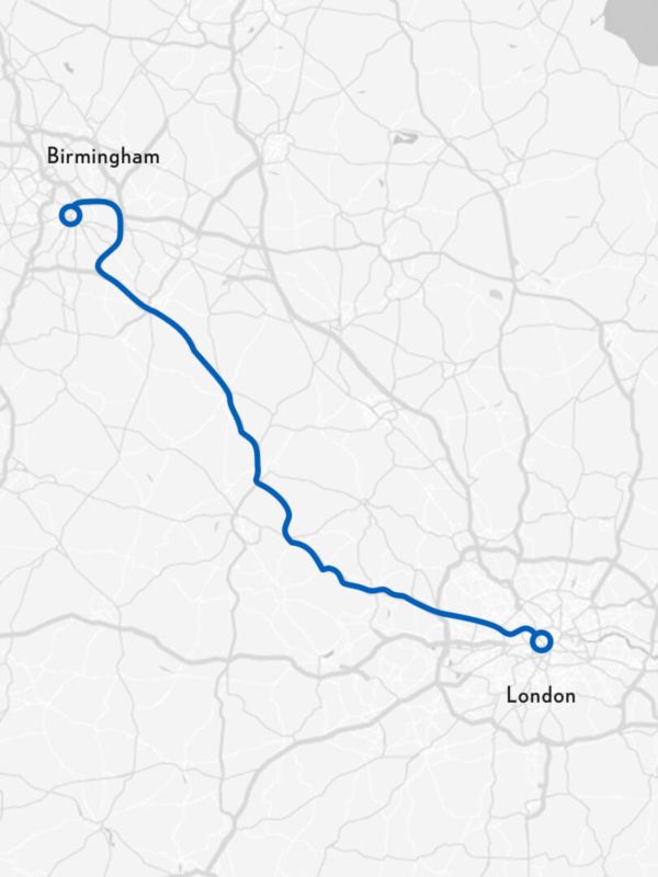 map showing London and Birmingham