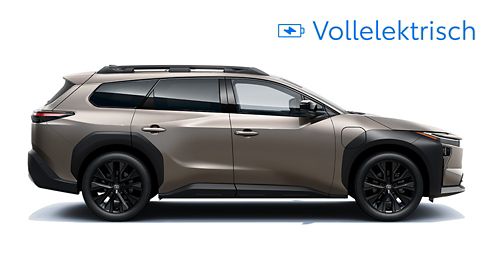 Ein metallic bronze  lackierter Toyota bZ4X ist in der Seitenansicht vor einem weißen Hintergrund zu sehen.