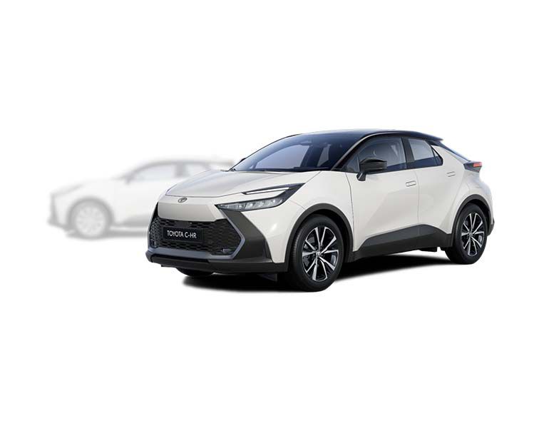 roter Toyota C-HR mit schwarz-lackiertem Dach und Speichenfelgen