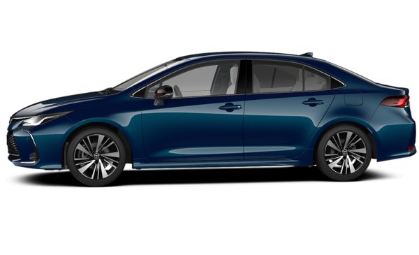 Lacivert Toyota Corolla Hybrid ön ve yan görünüşü