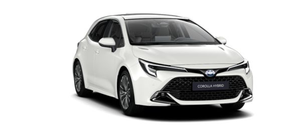 Vooraanzicht van een witte Corolla Hatchback