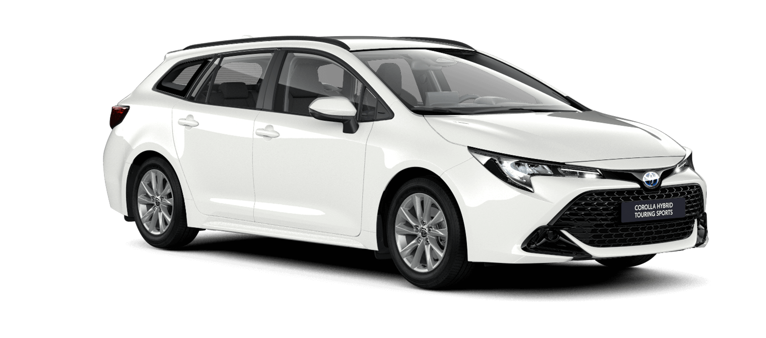 Weißer Toyota RAV Hybrid SUV steht diagonal zur Kamera
