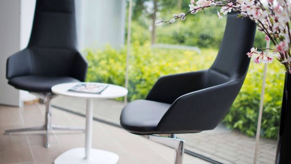 Two leather chairs in a Lexus dealership