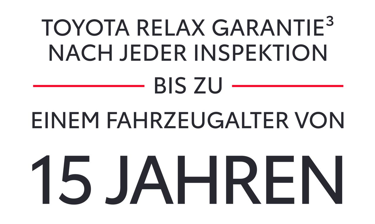 Toyota Relax Garantie nach jeder Inspektion bis zu einem Fahrzeugalter von 15 Jahren.