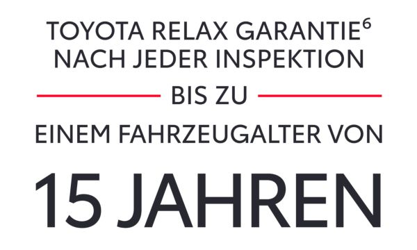 Toyota Relax Garantie nach jeder Inspektion bis zu einem Fahrzeugalter von 15 Jahren.