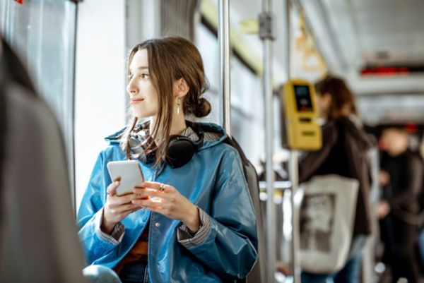 Woman travelling by bus