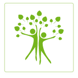 Ikona dwóch tańczących postaci ludzkich z uniesionymi rękoma, nad którymi jest dużo liści.